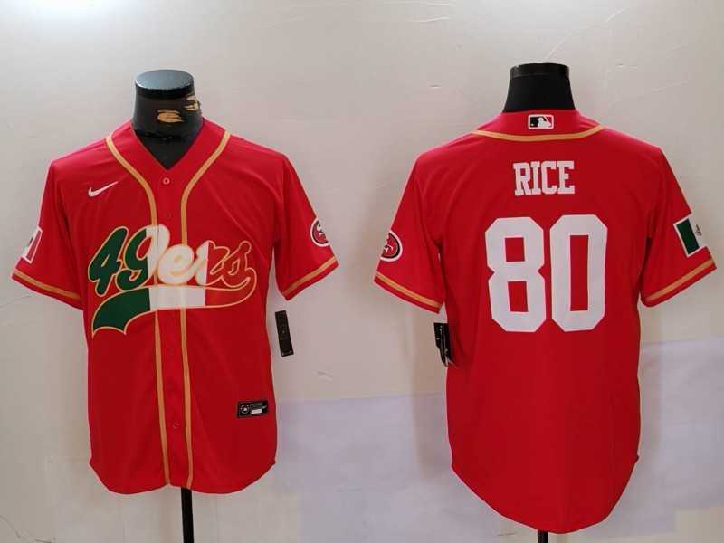 Mens San Francisco 49ers #80 Jerry Rice Red With Patch Cool Base Stitched Baseball Jerseys